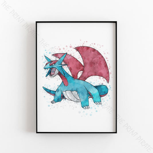 Pokemon 'SALAMENCE' Watercolour Splash Wall Art Print