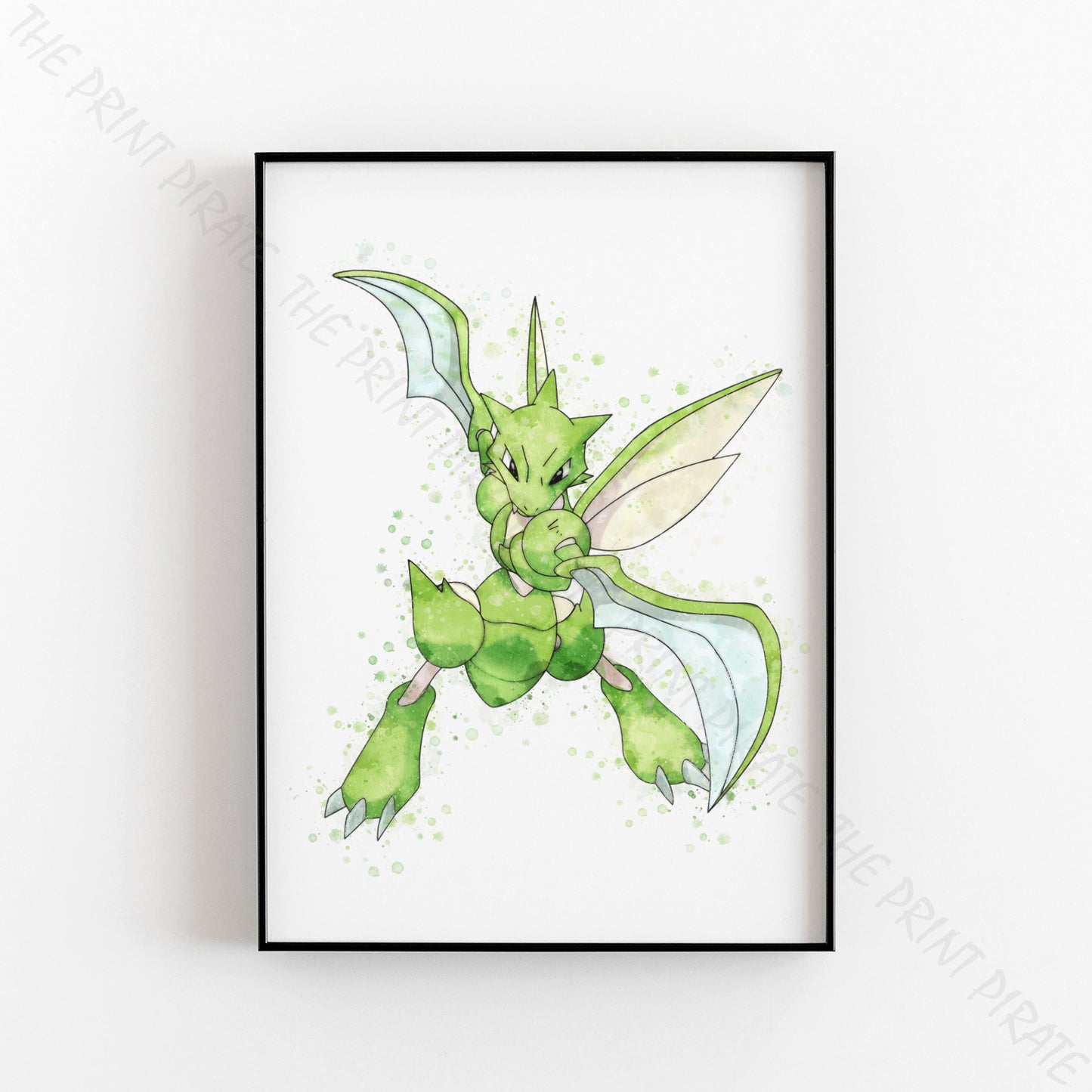 Pokemon 'SCYTHER' Watercolour Splash Wall Art Print