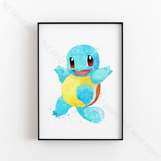 Pokemon 'SQUIRTLE' Watercolour Splash Wall Art Print