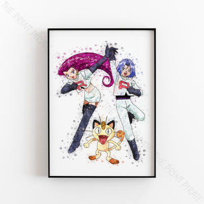 Pokemon 'TEAM ROCKET' Watercolour Splash Wall Art Print