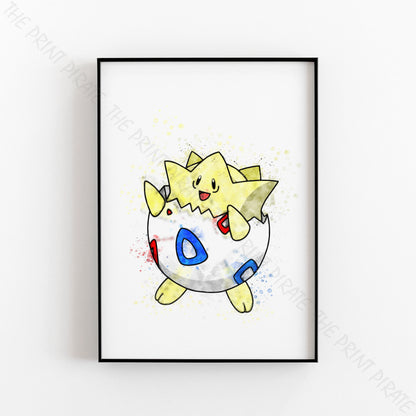 Pokemon 'TOGEPI' Watercolour Splash Wall Art Print