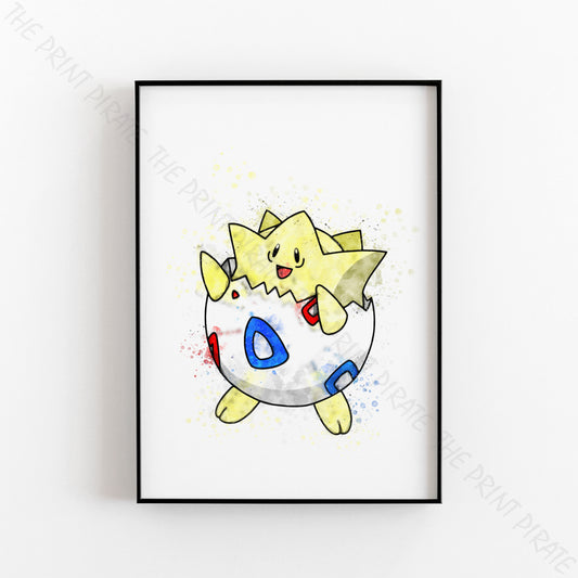 Pokemon 'TOGEPI' Watercolour Splash Wall Art Print