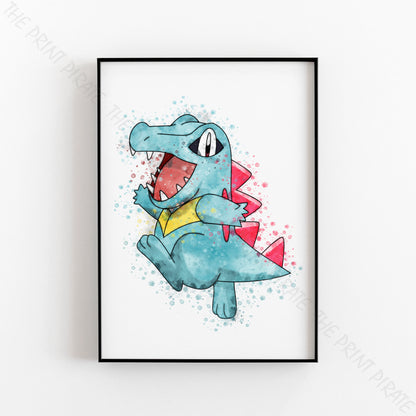 Pokemon 'TOTODILE' Watercolour Splash Wall Art Print