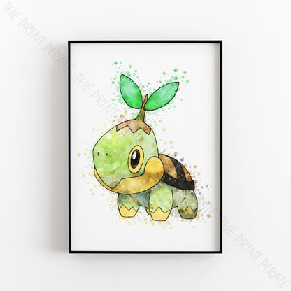 Pokemon  'TURTWIG' Watercolour Splash Wall Art Print