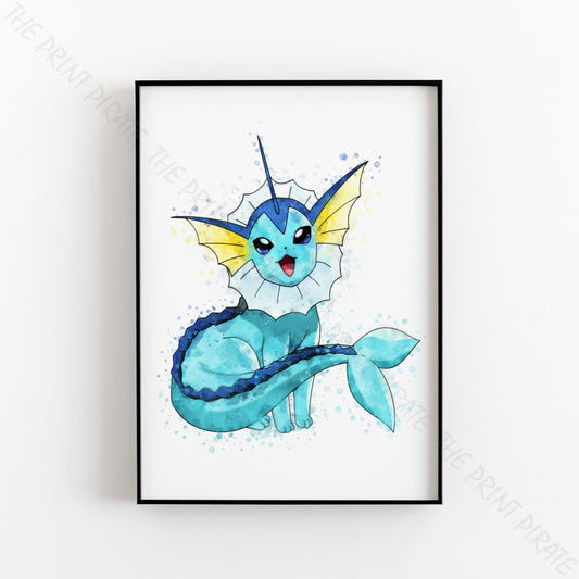 Pokemon 'VAPOREON' Watercolour Splash Wall Art Print