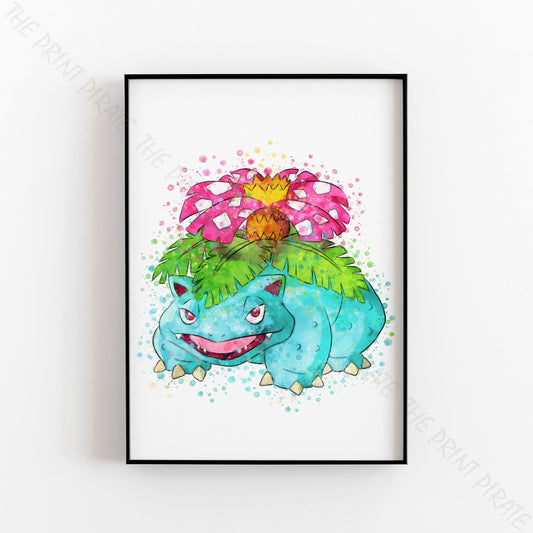 Pokemon 'VENASAUR' Watercolour Splash Wall Art Print