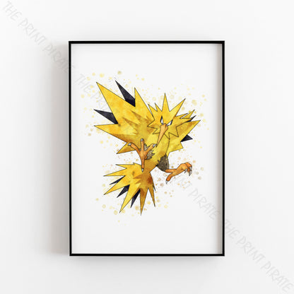 Pokemon 'ZAPDOS' Watercolour Splash Wall Art Print