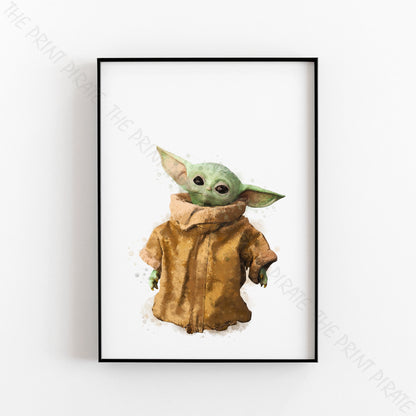 Star Wars 'BABY YODA / GROGU' Watercolour Splash Wall Art Print