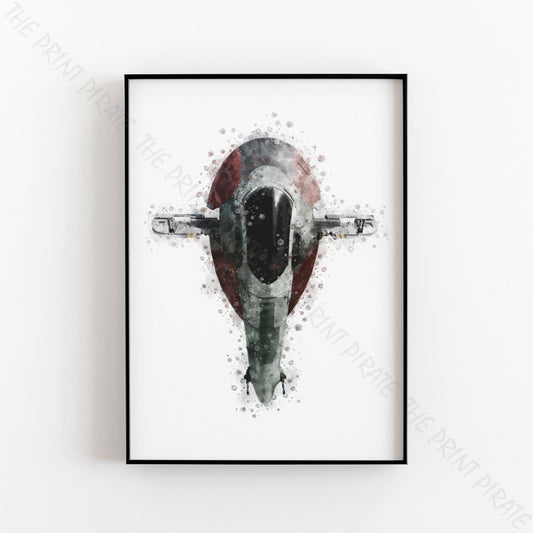 Star Wars Print 'BOBA FETT SHIP' Watercolour Splash Wall Art Print