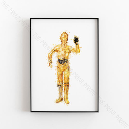 Star Wars 'C3-PO' Watercolour Splash Wall Art Print