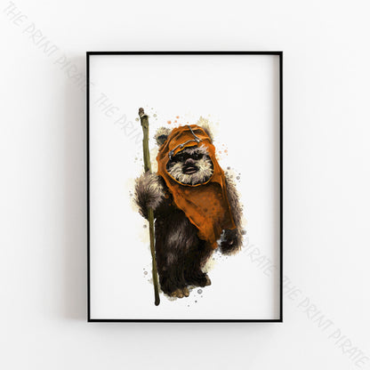 Star Wars 'EWOK' Watercolour Splash Wall Art Print