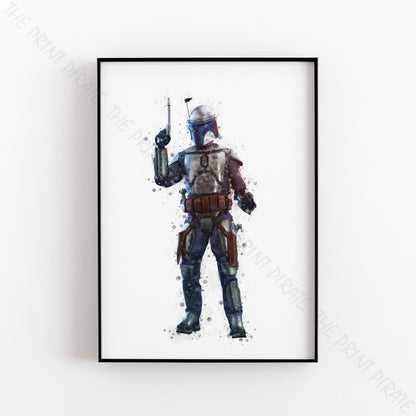 Star Wars 'JANGO FETT' Watercolour Splash Wall Art Print