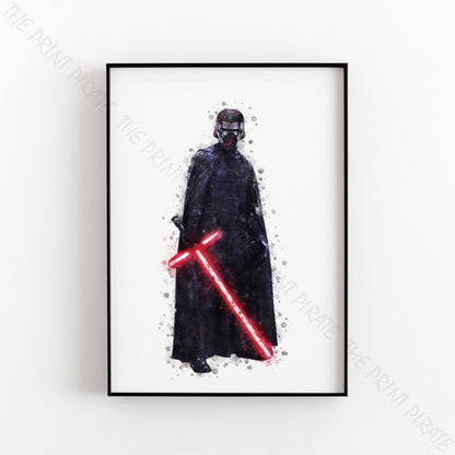 Star Wars 'KYLO REN' Watercolour Splash Wall Art Print