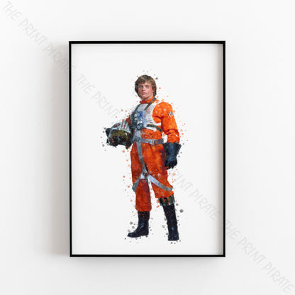 Star Wars 'LUKE SKYWALKER PILOT' Watercolour Splash Wall Art Print