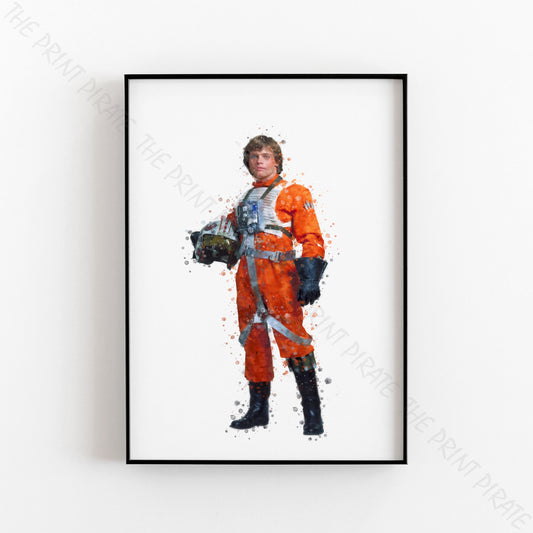 Star Wars 'LUKE SKYWALKER PILOT' Watercolour Splash Wall Art Print