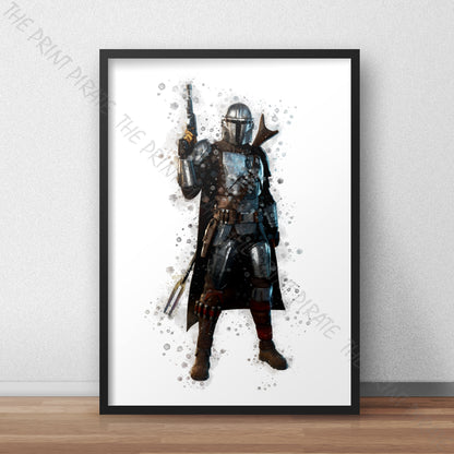 Star Wars 'MANDALORIAN No2' Watercolour Splash Wall Art Print