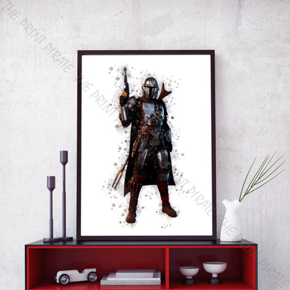 Star Wars 'MANDALORIAN No2' Watercolour Splash Wall Art Print