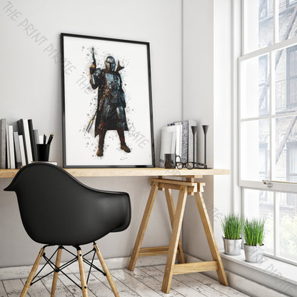 Star Wars 'MANDALORIAN No2' Watercolour Splash Wall Art Print