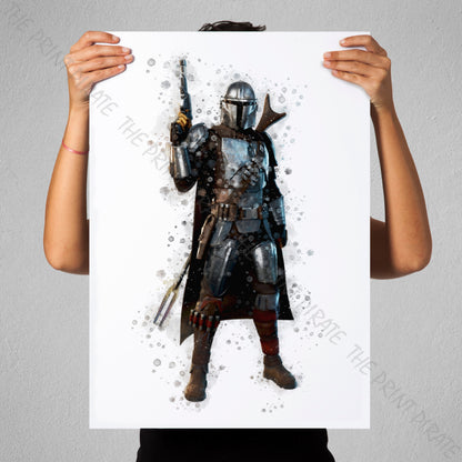 Star Wars 'MANDALORIAN No2' Watercolour Splash Wall Art Print