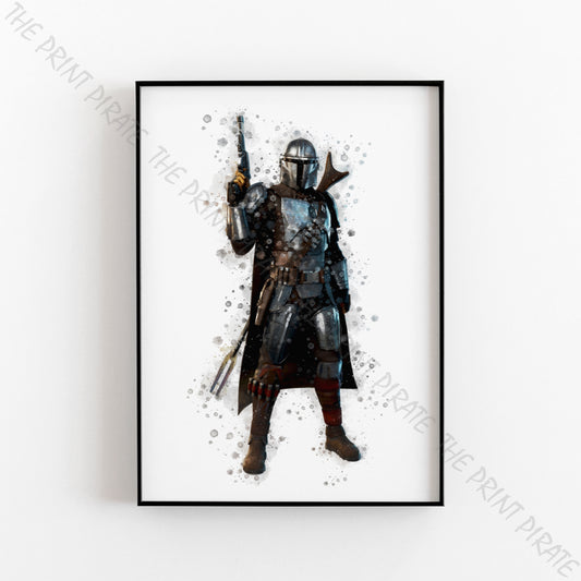 Star Wars 'MANDALORIAN No2' Watercolour Splash Wall Art Print