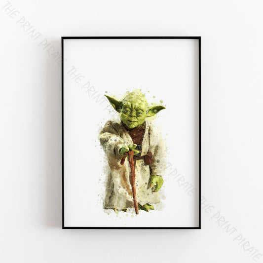 Star Wars 'YODA' Watercolour Splash Wall Art Print